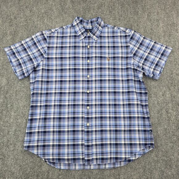 Ralph Lauren Shirt Mens XL Blue Plaid Short Sleeve Oxford Cloth Button Down - Picture 1 of 15